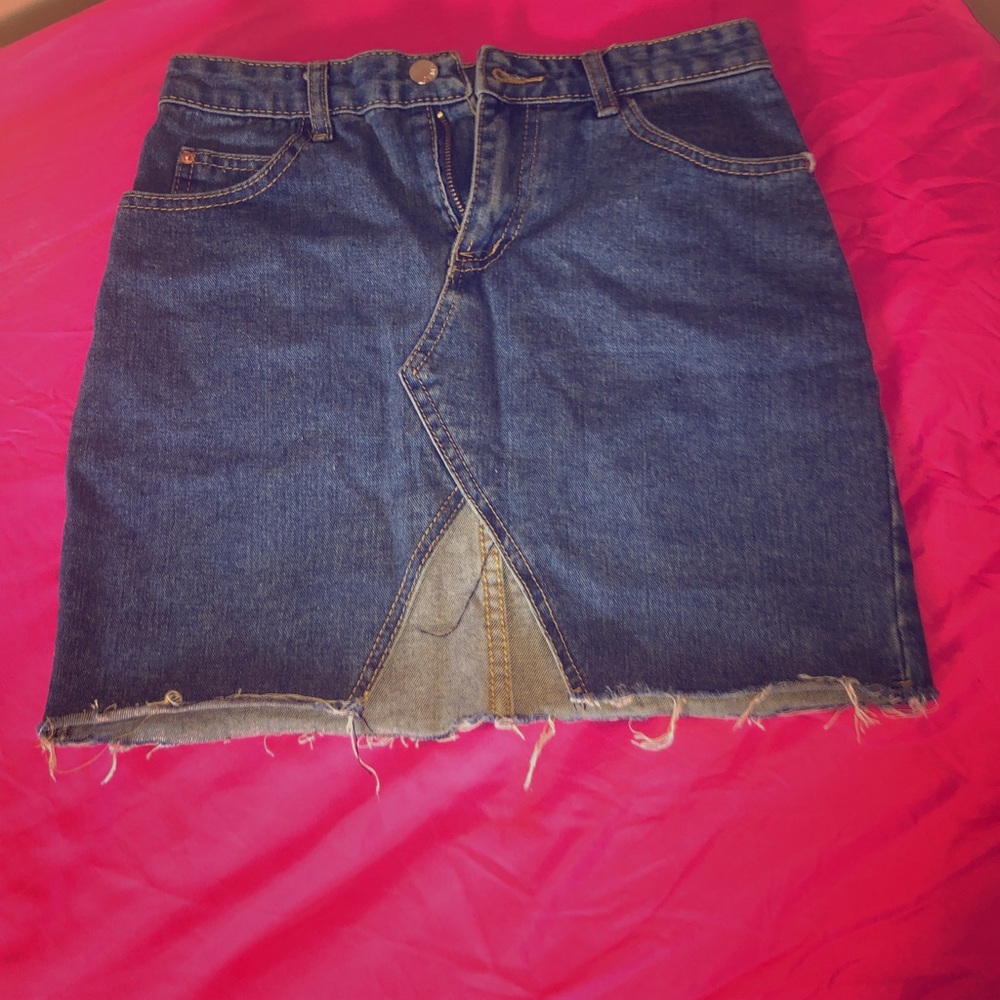 Jean Distressed Mini Skirt with Split